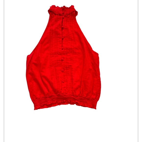 S Clothing Red & Pink Button Back Halter Embroidered Blouse. Size Large - Picture 2 of 5